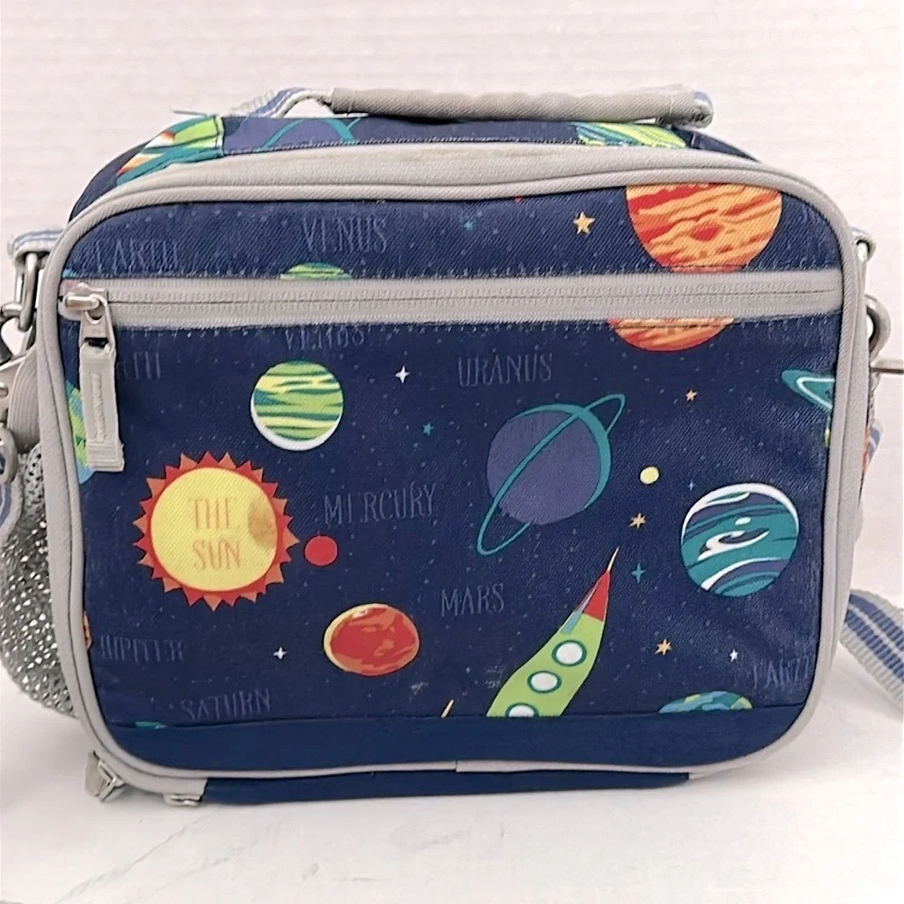 Pottery Barn Kids Mackenzie Space-Themed lunchbox with strap and pouch Navy Blue